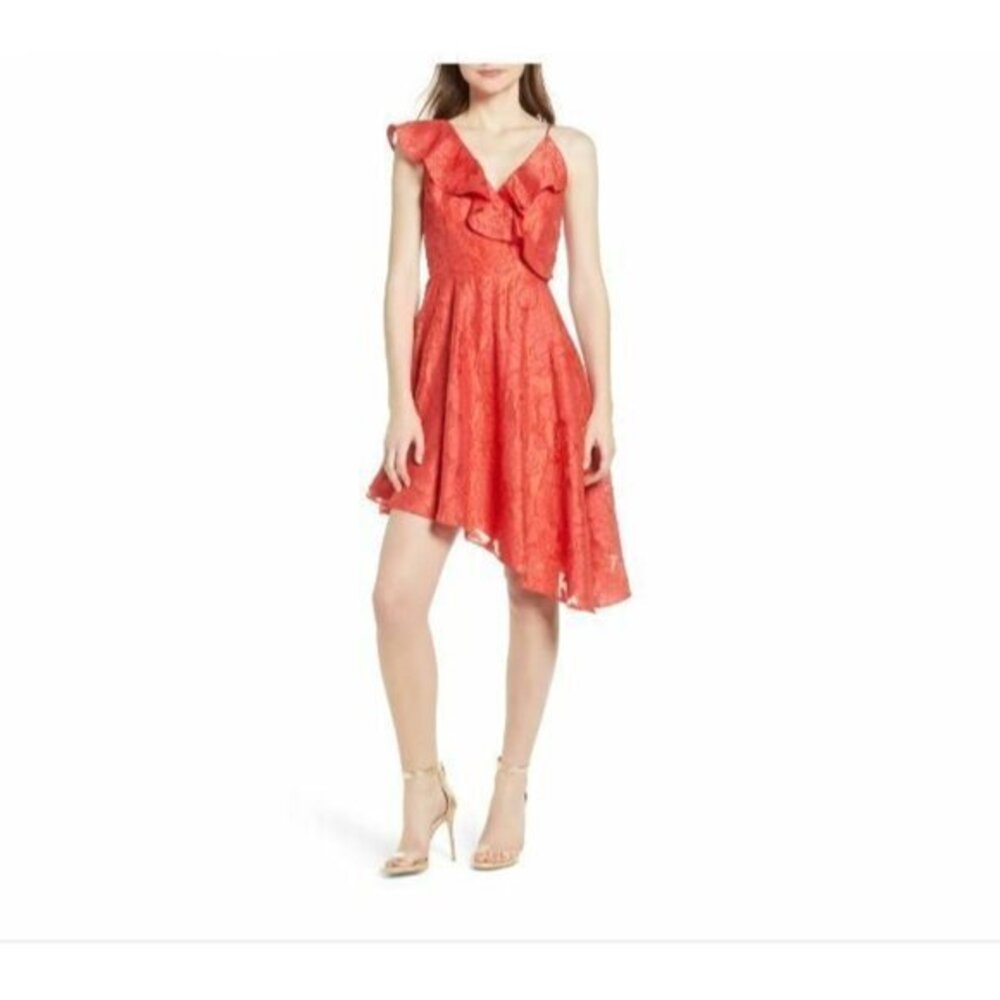 Keepsake Dress Radar Ruffle Asymmetric Cocktail Mini Dress Pop Red Sz M $185 New